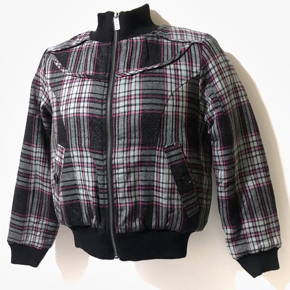 🆕Pink & Gray Plaid Bomber Style Coat/Jacket - Picture 3 of 8